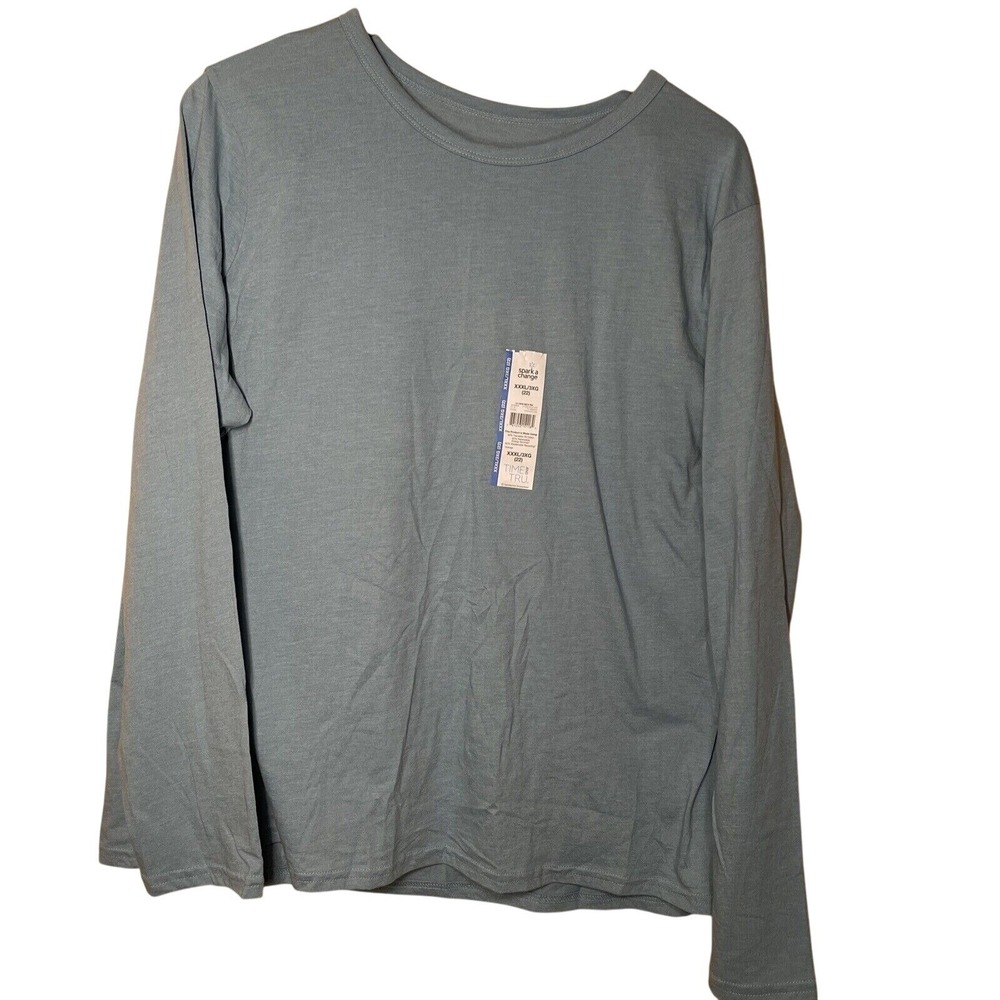 Time & Tru XXXL/3XG Light Blue Long Sleeve Crew Neck Tee Shirt‎ New
